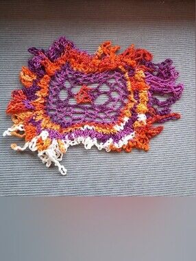 Handmade Crochet Accent in Purple, Orange & White